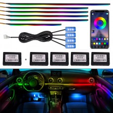 Banda LED auto neon 18 in 1, lumini ambientale RGB, fir neon 6 buc, 12 buc iluminat picioare si usi, cu aplicatie